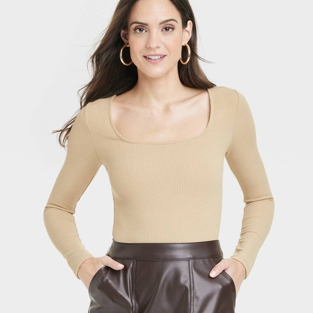 NWT A New Day Ribbed Square Neck Long Sleeve Bodysuit